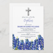 Bluebonnets Bloral Dusty Blue Cross Taufe Einladung (Vorne/Hinten)