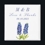 Bluebonnets Bloral Monogram Wedding Danke Magnet<br><div class="desc">Bluebonnets,  Monogramm,  Aquarellblau Blumenzehen Hochzeit Danke Magneten. Texas Staat Blume. Einzigartige,  handgemalte Kunstwerke der Künstlerin Monika Howarth. Sie können es mit Ihren Daten personalisieren.</div>