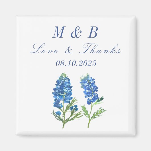 Bluebonnets Bloral Monogram Wedding Danke Magnet (Vorne)