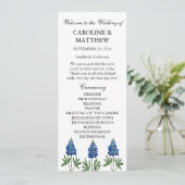 Bluebonnets Blue Floral Elegante Moderne Hochzeit Programm (Stehend Vorderseite)