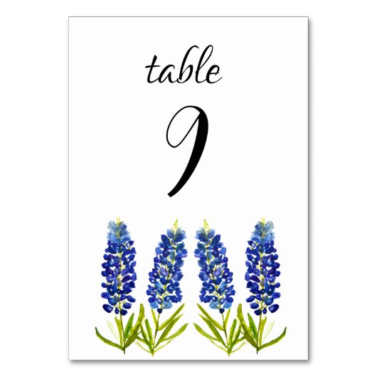 Bluebonnets Blue Floral Texas Blume Hochzeit Tischnummer (Vorderseite)