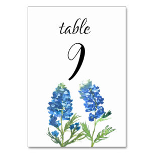 Bluebonnets Blue Floral Texas Blume Hochzeit Tischnummer