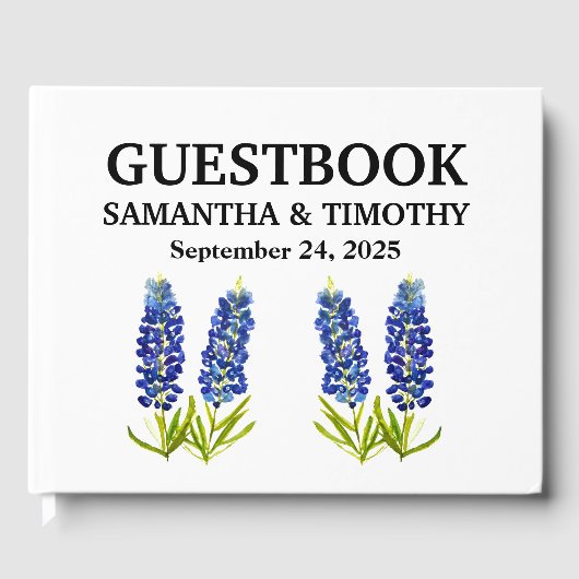 Bluebonnets Blue Floral Texas Floral Wedding Gästebuch (Vorderseite)