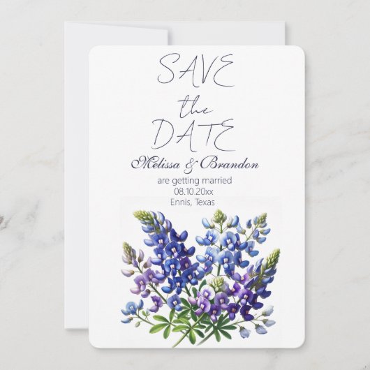 Bluebonnets Blue Floral Texas Rustikale Hochzeit Einladung (Vorderseite)