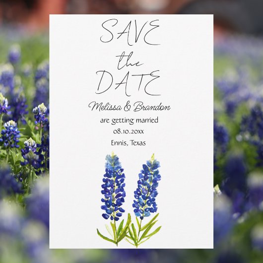 Bluebonnets Blue Floral Texas Rustikale Hochzeit Einladung