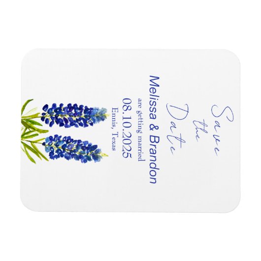 Bluebonnets Blue Floral Texas Rustikale Hochzeit Magnet (Horizontal)