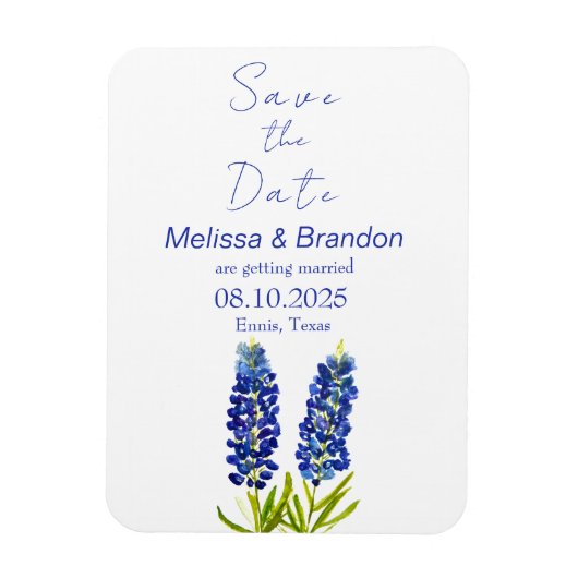 Bluebonnets Blue Floral Texas Rustikale Hochzeit Magnet (Vertikal)