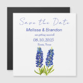 Bluebonnets Blue Floral Texas Rustikale Hochzeit Magnetkarte (Vorne/Hinten)