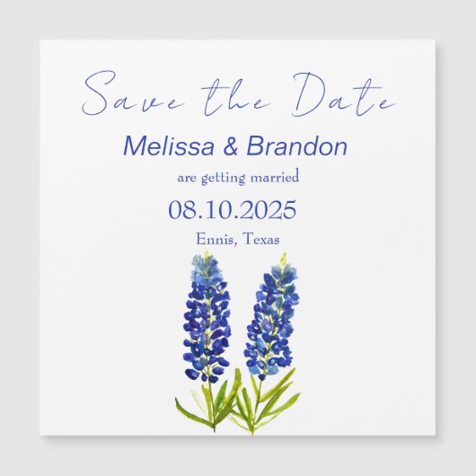 Bluebonnets Blue Floral Texas Rustikale Hochzeit Magnetkarte (Vorderseite)