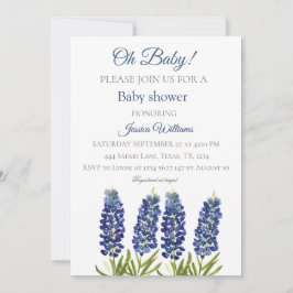 Bluebonnets Blue Floral Watercolor Texas Baby boy Einladung