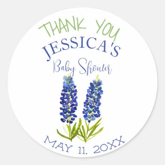 Bluebonnets Blume Texas Baby Shower Girl Runder Aufkleber (Vorderseite)