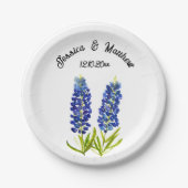 Bluebonnets Blütenblühende Boho Wasserfarbenhochze Pappteller (Vorderseite)