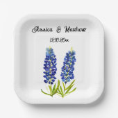 Bluebonnets Blütenblühende Boho Wasserfarbenhochze Pappteller (Vorderseite)