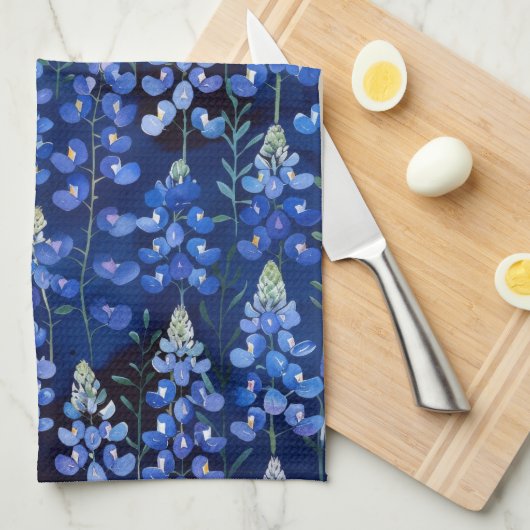 Bluebonnets - dunkelblaue Texas-Blume Geschirrtuch (Viertel Falte)