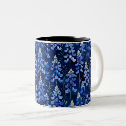 Bluebonnets - dunkelblaue Texas-Blume Zweifarbige Tasse (VorderseiteRechts)