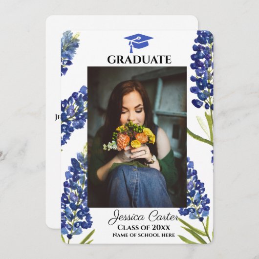 Bluebonnets Floral Texas Abschluss Ankündigung (Vorne/Hinten)