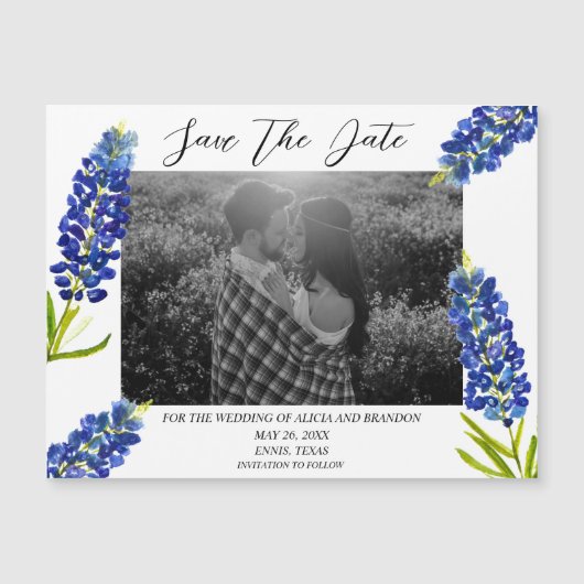 Bluebonnets Foto Wedding Spring Script Magnet (Vorderseite)
