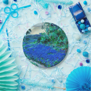 Bluebonnets in der misty Morning Paper Plate Pappteller