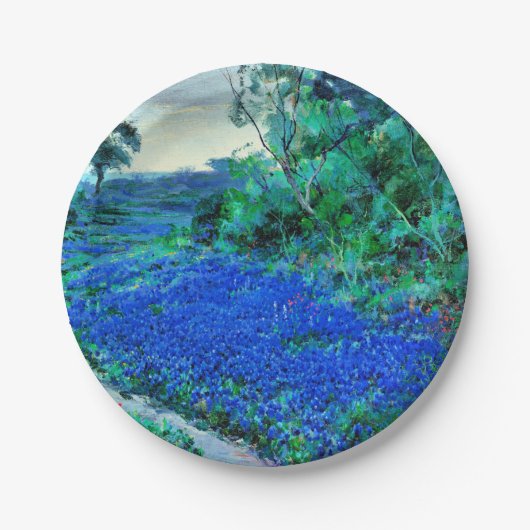 Bluebonnets in der misty Morning Paper Plate Pappteller (Vorderseite)