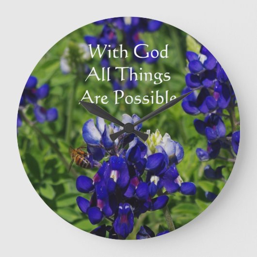 Bluebonnets mit Gott sind alles möglich Große Wanduhr (Vorderseite)