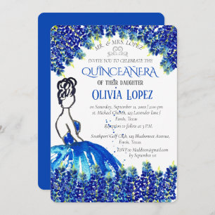 Bluebonnets Quinceañera Blue Floral Geburtstag Einladung