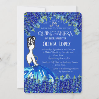 Bluebonnets Quinceañera Blue Floral Geburtstag Einladung
