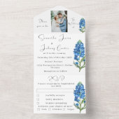 Bluebonnets Texas Blue Floral Foto Wedding All In One Einladung (Innen Boden)