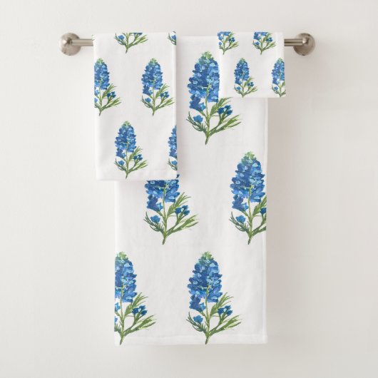 Bluebonnets Texas Staat Blauer Blumen Wasserfarbe Badhandtuch Set (Insitu)