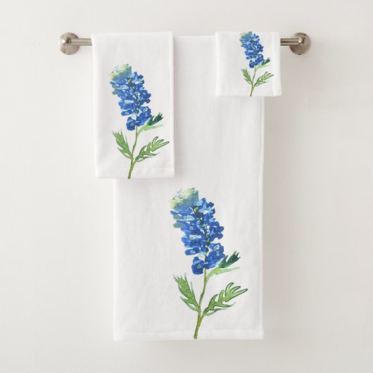 Bluebonnets Texas Staat Blauer Blumen Wasserfarbe Badhandtuch Set (Insitu)