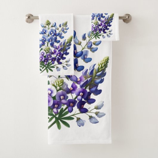 Bluebonnets Texas Staat Blauer Blumen Wasserfarbe Badhandtuch Set (Insitu)