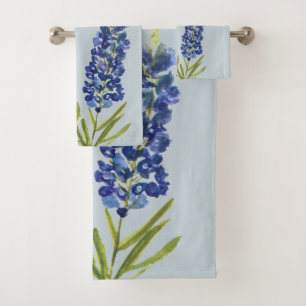 Bluebonnets Texas State Blue Flowers Watercolor Badhandtuch Set