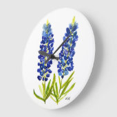 Bluebonnets Texas State Flowers Lupine Watercolor Große Wanduhr (Winkel)