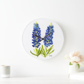 Bluebonnets Texas State Flowers Lupine Watercolor Große Wanduhr (Zuhause)