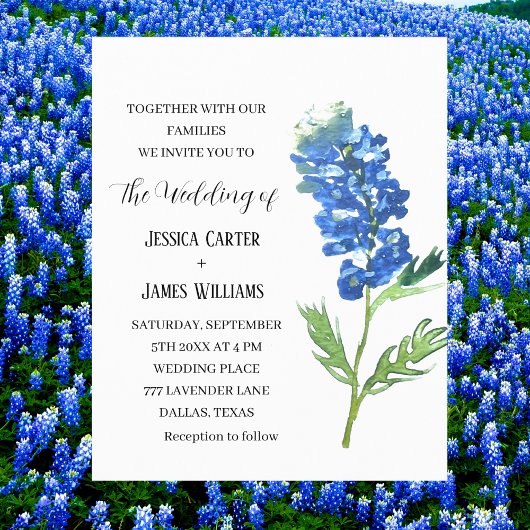 Bluebonnets Texas Watercolor Floral Wedding