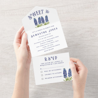 Bluebonnets Texas Wildblumen Sweet 16 Sechzehn All In One Einladung