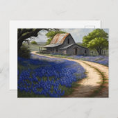 Bluebonnets und alter Stall in Texas Postkarte (Vorne/Hinten)