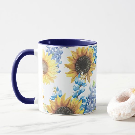 Bluebonnets und Sonnenblumen Tasse (Mit Donut)