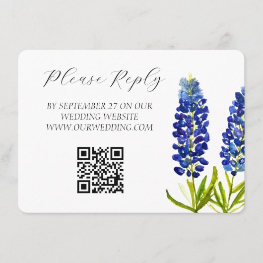 Bluebonnets Wasserfarbene Blume Blumenhochzeit Begleitkarte (Vorderseite)