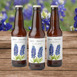Bluebonnets Watercolor Blue Blume Floral Wedding Bierflaschenetikett