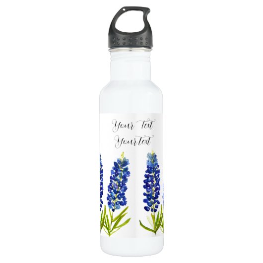 Bluebonnets Watercolor Blue Blume Floral Wedding Edelstahlflasche (Vorderseite)