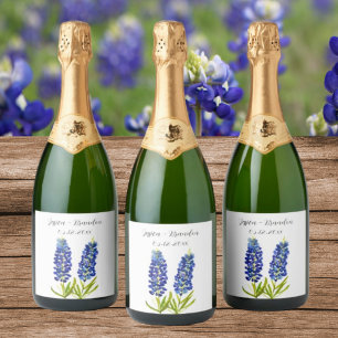 Bluebonnets Watercolor Blue Blume Floral Wedding Schaumweinetikett