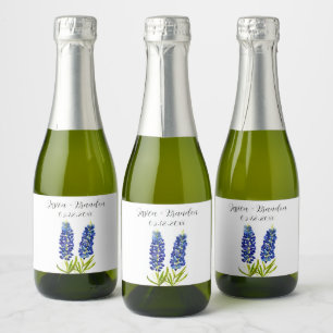 Bluebonnets Watercolor Blue Blume Floral Wedding Schaumweinetikett