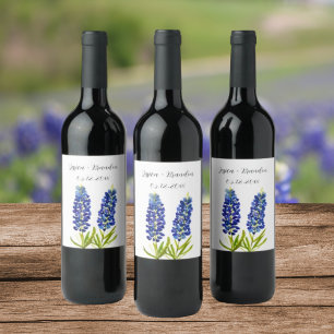 Bluebonnets Watercolor Blue Blume Floral Wedding Weinetikett