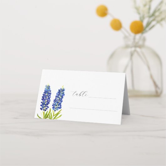 Bluebonnets Watercolor Texas Blume Blumenzehen Platzkarte (Vorderseite)
