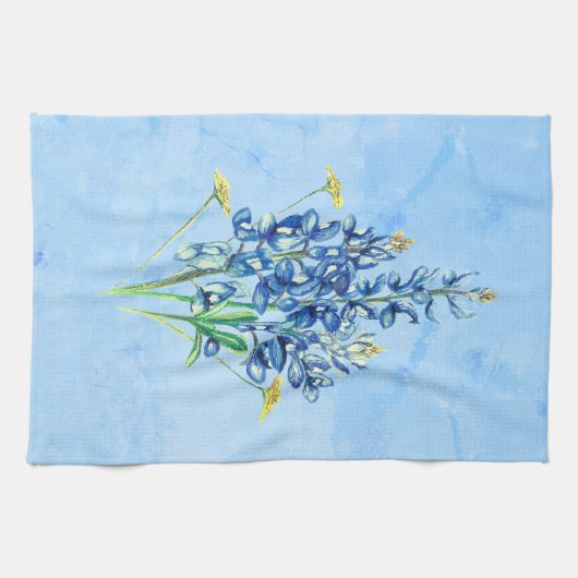 Bluebonnets zum blauen Hintergrund Geschirrtuch (Horizontal)