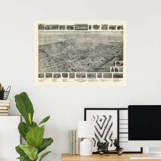 Bluefield, WV Panorama Karte - 1911 Poster (Heimbüro)