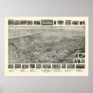Bluefield, WV Panorama Karte - 1911 Poster
