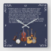 BLUEGRASS BAND QUADRATISCHE WANDUHR (Vorderseite)