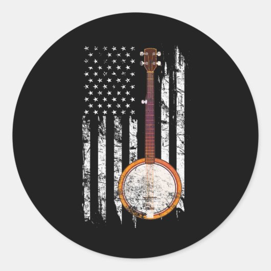 Bluegrass Banjo American Flag Runder Aufkleber (Vorderseite)