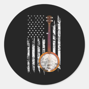 Bluegrass Banjo American Flag Runder Aufkleber